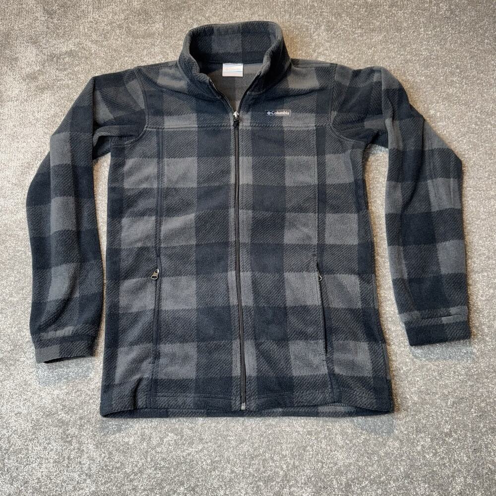 Columbia Youth XL Fleece Jacket Buffalo Plaid Gray Black Full Zip Boys Kids